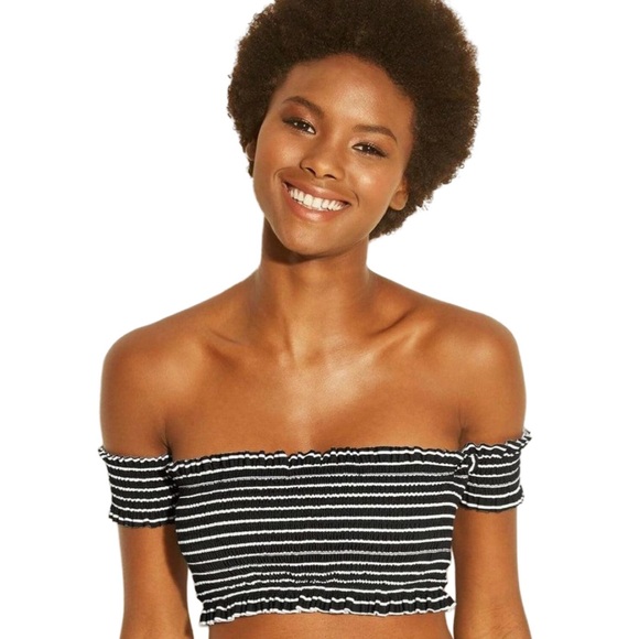 XHILARATION Shirred Pattern Off-Shoulder Bikini Top - Picture 1 of 8